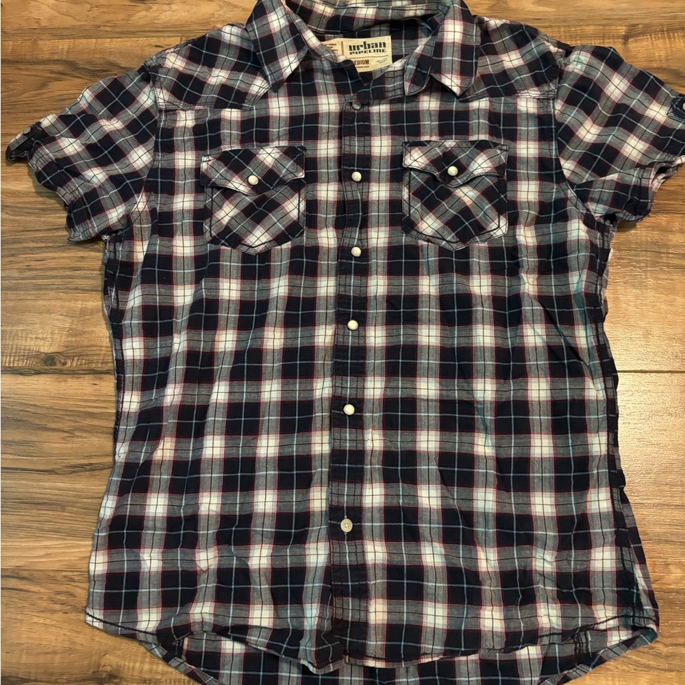 Urban Pipeline Navy and Red Plaid Shirt